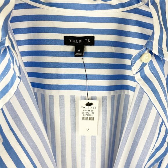 TALBOTS | Blue White Classic Poplin Shirtdress Vertical Stripe 6 - Picture 5 of 12